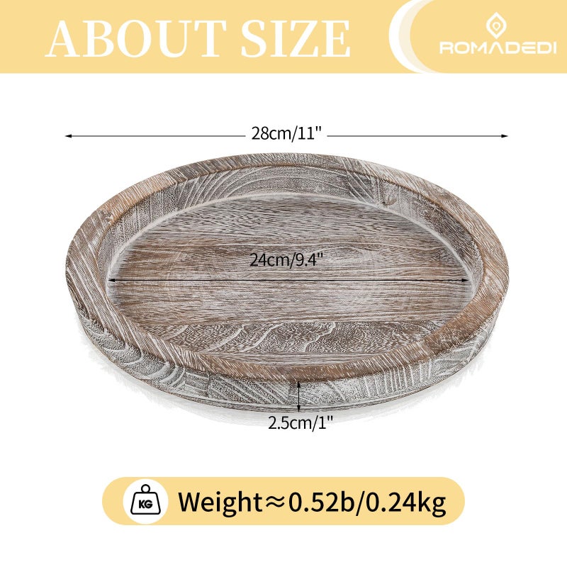 Romadedi Wooden Decorative Tray Candle Holder: Romadedi Round Wood Tray Home Decor, Whitewash Rustic Trays for Farmhouse Dinning Table Kitchen Countertop Coffee Table Wedding Centerpiece, 11inch, Size L - Image 4